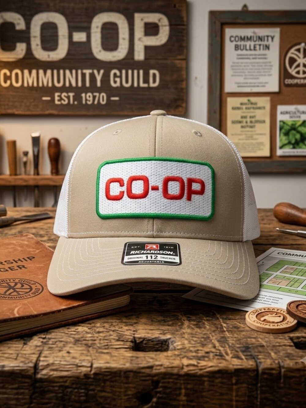 Retro CO-OP Farm Trucker Hat Vintage Agricultural Patch Richardson 112 Cap Khaki